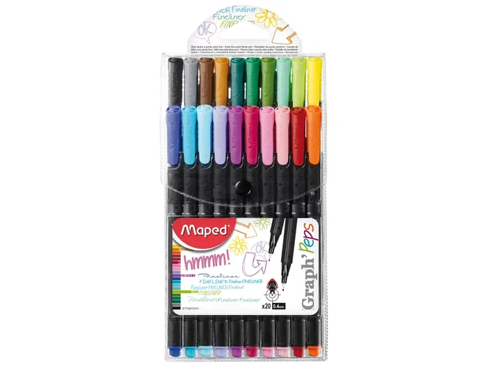 Maped Rotulador Punta de Metal Graph Peps Fine Liner Estuche de 20 Colores Surtidos Trazo 0,4 mm