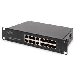 Digitus Switch 16 Puertos Gigabit Ethernet (10/100/1000) No Gestionado, Montaje en Rack 1U, 10 Pulgadas, Negro