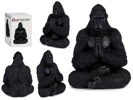 Giftdecor Gorila Manos Juntas Negro Resina 16 cm (Ancho) x 28 cm (Alto) x 22 cm (Largo) (Set de 4)