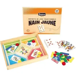 Jeujura Juego del enano amarillo - Caja de madera, Juego de cartas y fichas, A partir de 3 años