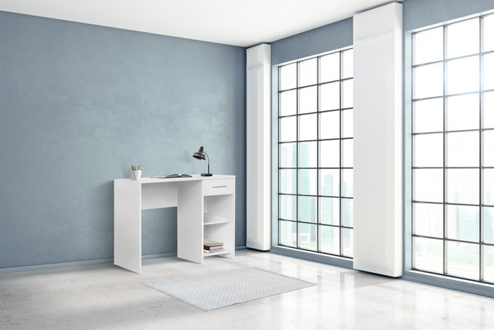 Hanah Home Cms-505-Bb-1 Mesa de Estudio Blanca con Cajón y Estantes, Fijación a Pared Hanah Home Cms-505-Bb-1 Mesa de Estudio Blanca con Cajón y Estantes, Fijación a Pared
