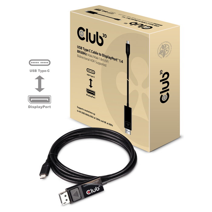 Club 3D CAC-1557 Cable USB Tipo C a DisplayPort 1.4 8K60Hz 1.8m Club 3D CAC-1557 Cable USB Tipo C a DisplayPort 1.4 8K60Hz 1.8m