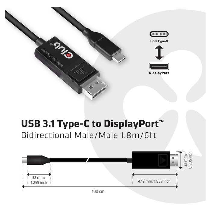 Club 3D CAC-1557 Cable USB Tipo C a DisplayPort 1.4 8K60Hz 1.8m Club 3D CAC-1557 Cable USB Tipo C a DisplayPort 1.4 8K60Hz 1.8m