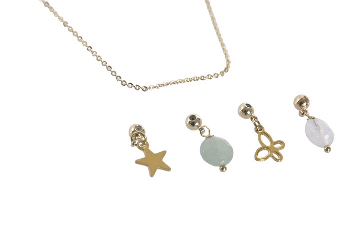 DKD Home Decor Collar de Piedra y Metal con 3 Charms Multicolor
