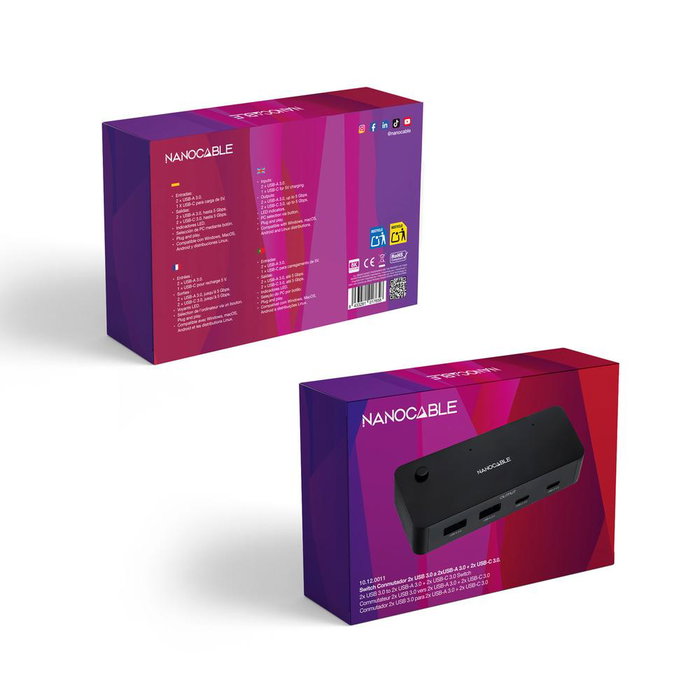 Nanocable Switch KVM 2xUSB-A 3.0 + 2xUSB-C 3.0 de Aluminio Nanocable Switch KVM 2xUSB-A 3.0 + 2xUSB-C 3.0 de Aluminio