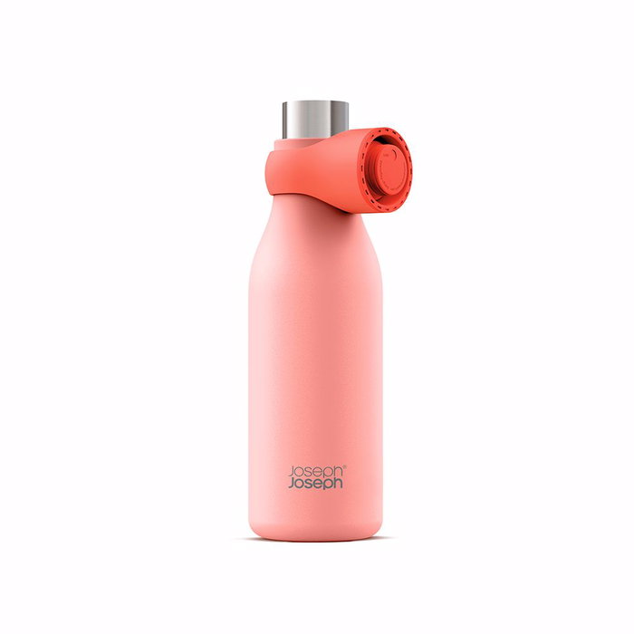 Joseph Joseph LOOP water bottle - Termo aislante de acero inoxidable 500 ml, coral, mantiene temperatura 12h caliente/24h fría