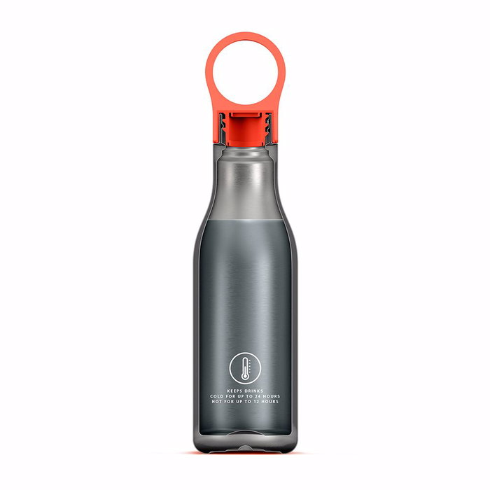 Joseph Joseph LOOP water bottle - Termo aislante de acero inoxidable 500 ml, coral, mantiene temperatura 12h caliente/24h fría