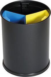 PROBBAX - WB-1251-BLA - Papelera de separación de residuos con recipientes separadores de colores - 13 L de capacidad - 25,5 cm Ø x 30,8 cm - Negro