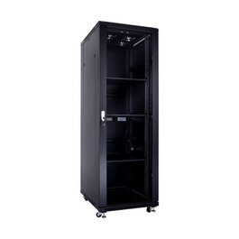 MicroConnect Armario Rack de 19 Pulgadas 32HU, Ancho 600x800 mm, Negro RAL 9004, con Puertas de Cristal y Metálica, Ruedas y Patas