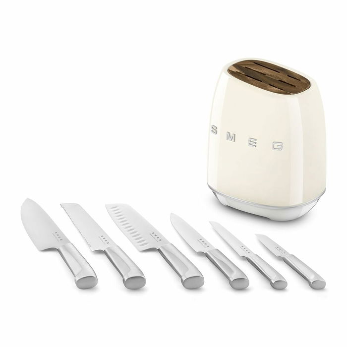 Juego de Cuchillos de Cocina y Soporte Smeg KBSF02CR Crema