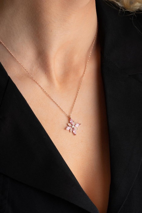 Heliophilia Silver NRZ999050 Collar de Plata de Ley 925 con Baño de Oro Rosa y Circón, Estilo Elegante con Colgante para Mujer, 42cm