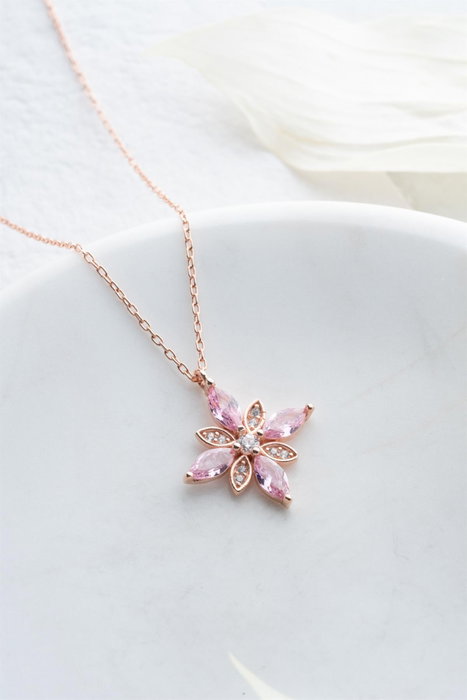 Heliophilia Silver NRZ999050 Collar de Plata de Ley 925 con Baño de Oro Rosa y Circón, Estilo Elegante con Colgante para Mujer, 42cm