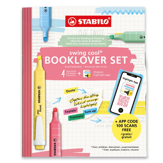 Stabilo Swing Cool Highlight App Booklover Set de 4 colores pastel surtidos