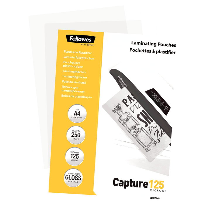 Fellowes Fundas para plastificar A4 125 micras brillantes, 250 unidades Fellowes Fundas para plastificar A4 125 micras brillantes, 250 unidades