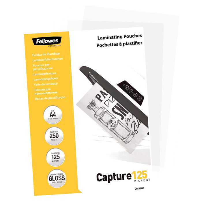 Fellowes Fundas para plastificar A4 125 micras brillantes, 250 unidades Fellowes Fundas para plastificar A4 125 micras brillantes, 250 unidades