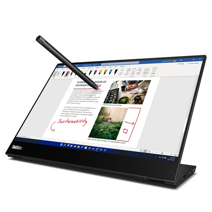 Lenovo ThinkVision M14t Gen 2 Monitor Portátil 14" (35,6 cm) Táctil IPS 2.2K (2240x1400) 16:10 USB-C Hub 65W Pantalla Low Blue Light Negro