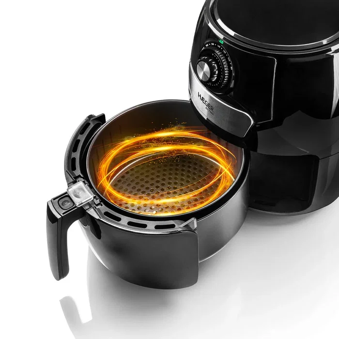 Haeger AF-M37.002A Freidora de Aire Caliente, 4.2 Litros, 1500W, Negra, Control Giratorio, Cesta Extraíble