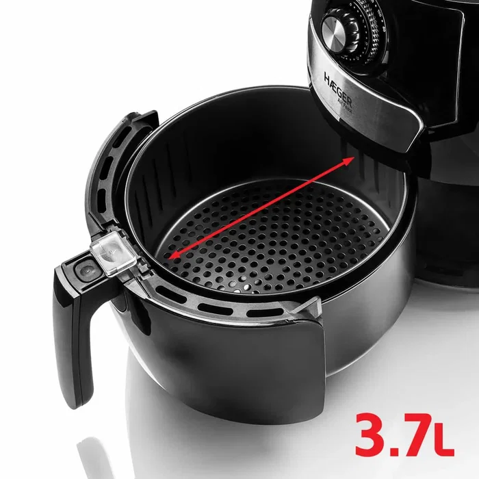 Haeger AF-M37.002A Freidora de Aire Caliente, 4.2 Litros, 1500W, Negra, Control Giratorio, Cesta Extraíble