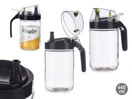 Vivalto Aceitera Cristal 660 ml con Aireador Negro. Dimensiones: 12 x 18.5 x 87.7 cm. Vidrio y Plástico. (Set de 10)