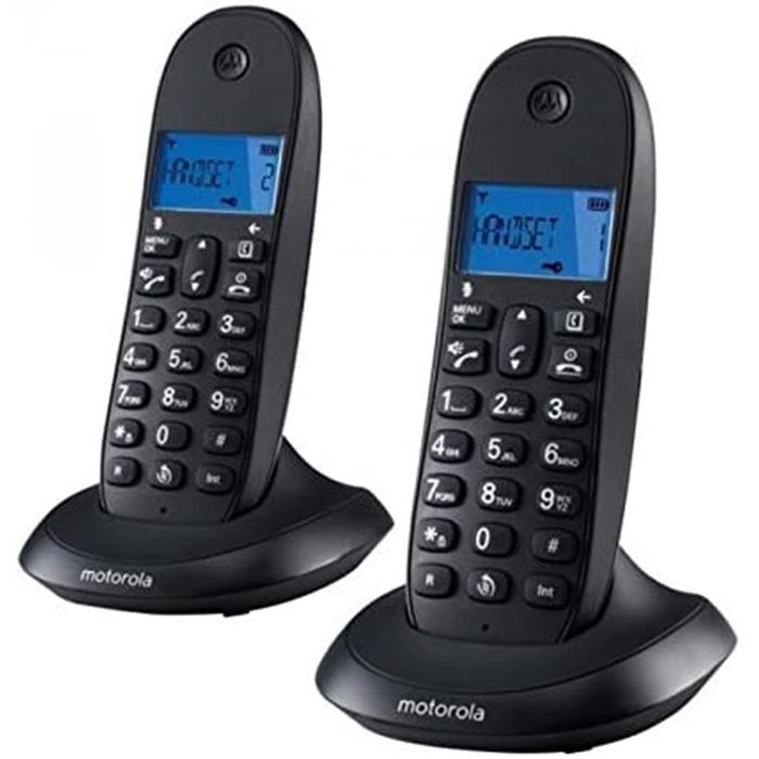 Motorola C1002 - Pack de 2 Teléfonos DECT Inalámbricos con Contestador y Identificador de Llamadas, Color Gris