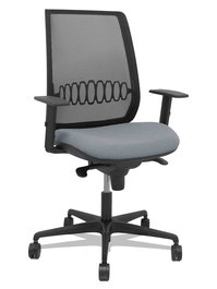 Silla de oficina Alares con mecanismo Sincro tapizada con Tela color Gris y malla color Negro. Equipada con lumbar 1D, Brazos 1D y Ruedas 65mm nailon