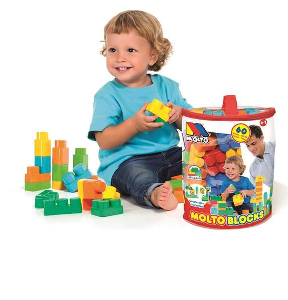 Molto Blocks - Bolsa de Construcción con 60 Piezas de Plástico para Niños y Adultos de 1 a 99 Años