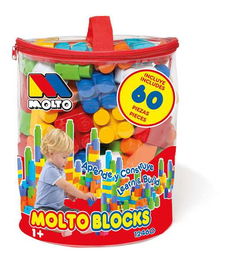 Molto Blocks - Bolsa de Construcción con 60 Piezas de Plástico para Niños y Adultos de 1 a 99 Años