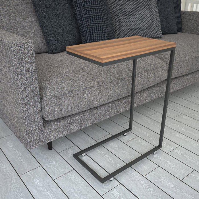 Hanah Home Mesa Auxiliar Industrial Walnut Patas Metálicas con Ruedas 46x62x26cm