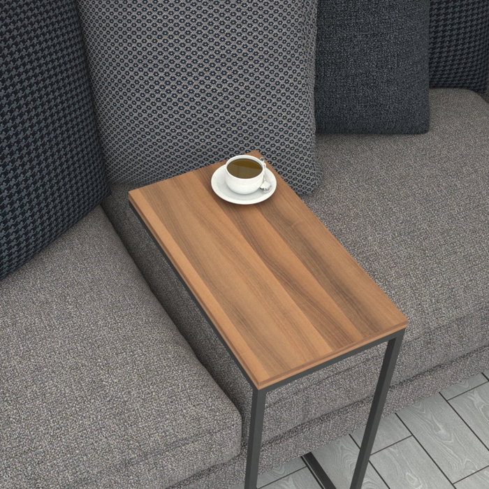 Hanah Home Mesa Auxiliar Industrial Walnut Patas Metálicas con Ruedas 46x62x26cm
