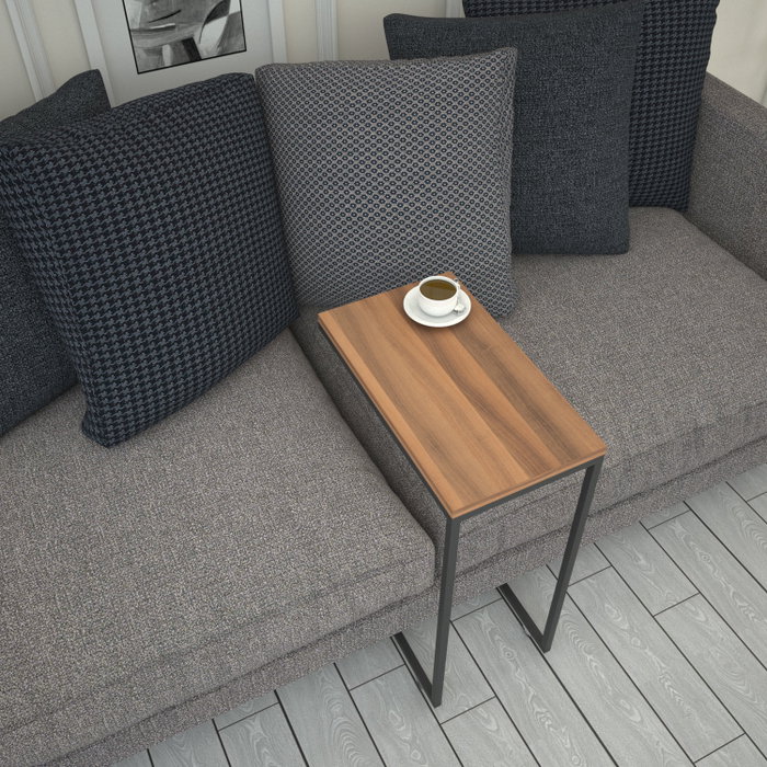 Hanah Home Mesa Auxiliar Industrial Walnut Patas Metálicas con Ruedas 46x62x26cm
