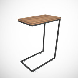 Hanah Home Mesa Auxiliar Industrial Walnut Patas Metálicas con Ruedas 46x62x26cm