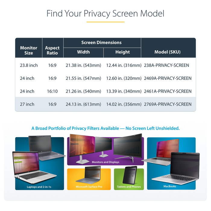 StarTech.com Filtro de Privacidad para Monitor de 27 Pulgadas, Colgante, Brillante