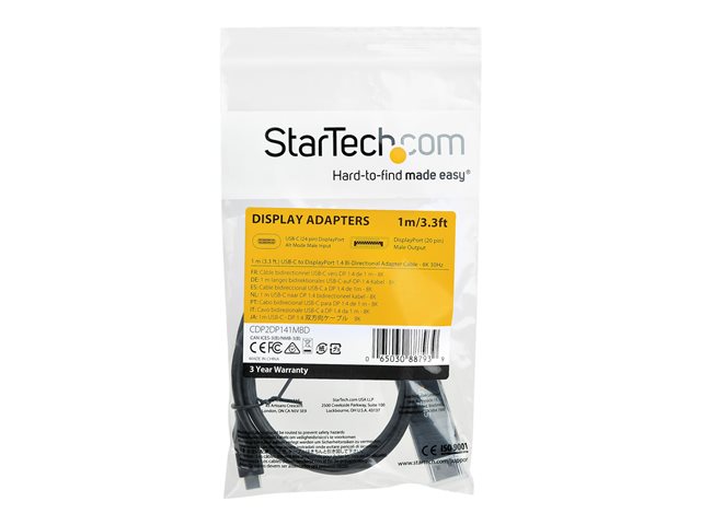 StarTech.com Cable USB-C a DisplayPort 1.4 Bidireccional 1m Negro