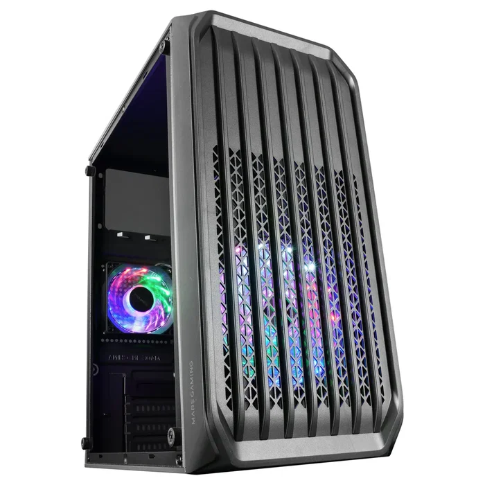 Mars Gaming MC-S2 Caja de Ordenador Gaming Mini-Torre Compacta - 2 Ventiladores FRGB Incluidos, Ventana Lateral, Compatible Micro-ATX/Mini-ITX, Refrigeración Líquida 240mm, Negro