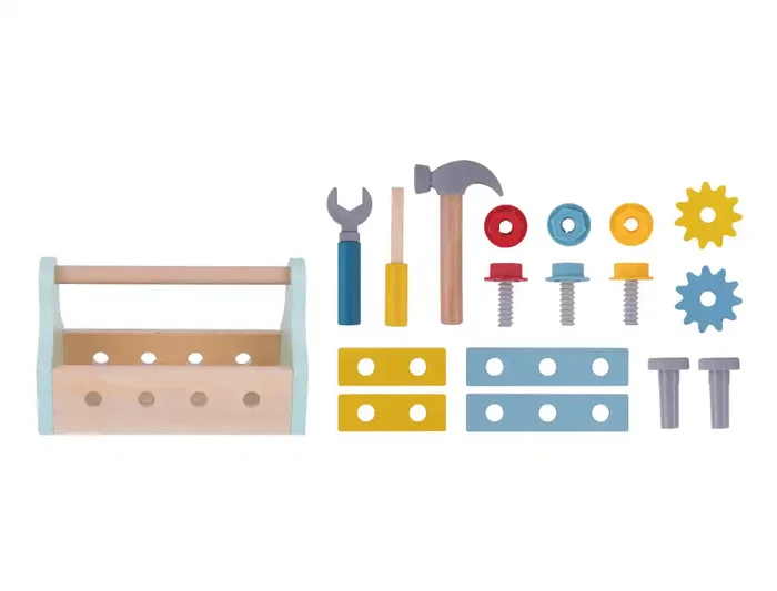 Imaginovo Maletín de Herramientas Infantil de Madera para +3 Años, 18 Piezas, 21.4x13.2x11cm