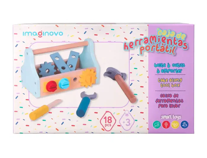 Imaginovo Maletín de Herramientas Infantil de Madera para +3 Años, 18 Piezas, 21.4x13.2x11cm