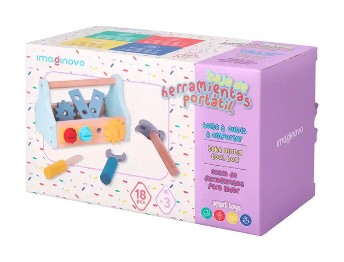 Imaginovo Maletín de Herramientas Infantil de Madera para +3 Años, 18 Piezas, 21.4x13.2x11cm