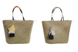 DKD Home Decor Bolso Boho Azul Marino Naranja 18 x 37 x 49 cm (2 Unidades) Poliéster Fibra Cremallera