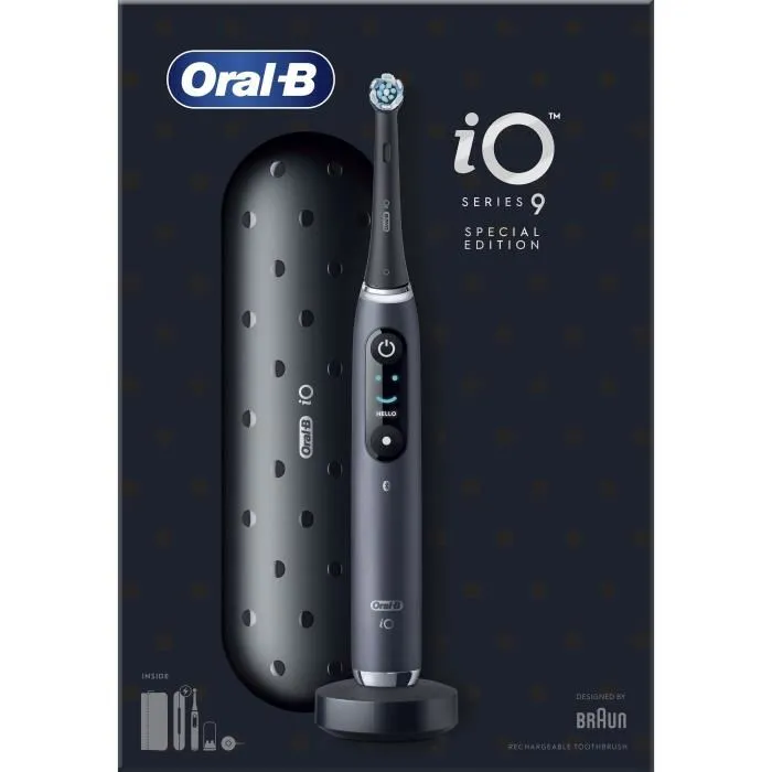 Oral-B IO 9 Cepillo de dientes eléctricos negros Bluetooth conectado con 1 cepillo, 1 cargador y 1 bolsa magnética