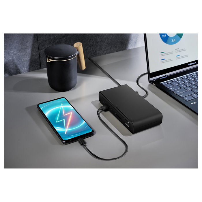 ASUS DC300 Dock USB-C con 90W Power Delivery, Triple Pantalla 4K HDMI 2.0/DP 1.4, Ethernet Gigabit, 4 Puertos USB, Lector SD, Negro