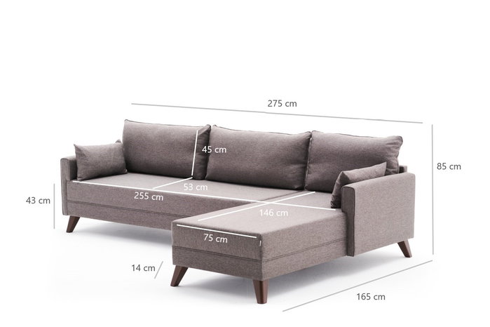 Atelier Del Sofa Sofá Esquinero Derecho Marrón 275x85x81 cm