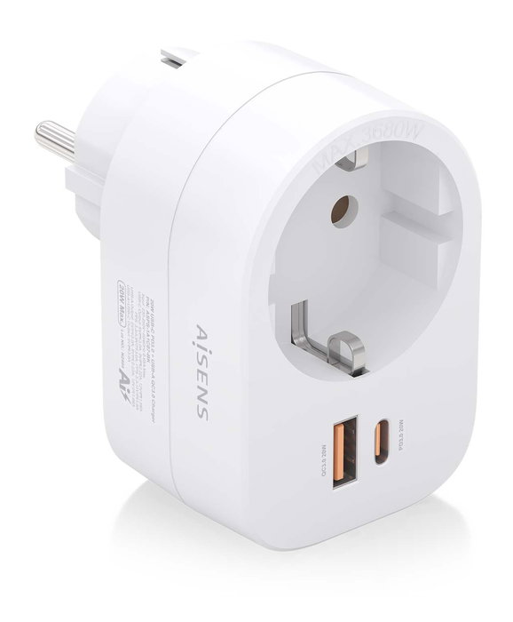 AISENS - REGLETA DE PARED MULTIFUNCION CON 1 TOMA + 1xUSB-C 20W PD3.0, 1xUSB-A 20W QC3.0, BLANCO AISENS - REGLETA DE PARED MULTIFUNCION CON 1 TOMA + 1xUSB-C 20W PD3.0, 1xUSB-A 20W QC3.0, BLANCO