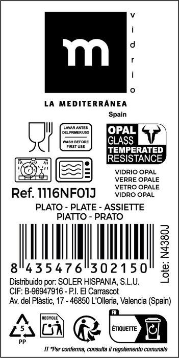 La Mediterranea Plato Llano Opal Palaos 26cm (Pack de 36) de 516g La Mediterranea Plato Llano Opal Palaos 26cm (Pack de 36) de 516g