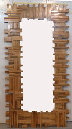 DKD Home Decor Espejo de Mango y Cristal con Troncos 3D Natural 91x183 cm