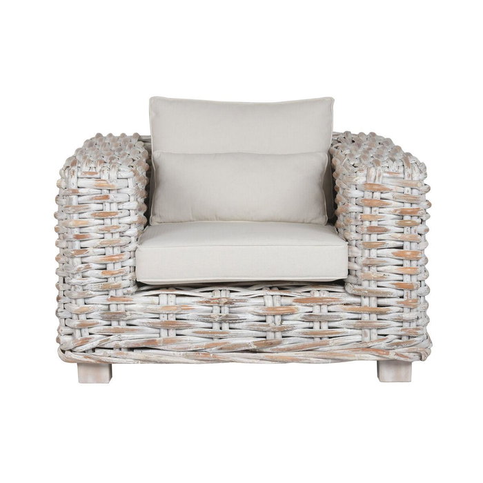 DKD Home Decor Indo 2c25 Sofá Balinés Bicolor Ratán 103 x 64 x 220 cm Set de 4 con Cojines