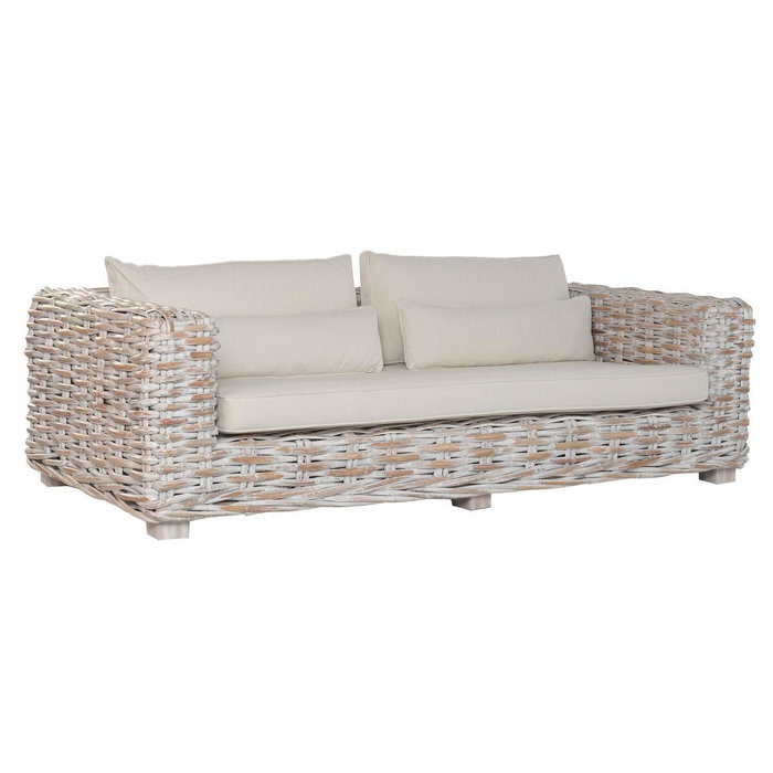 DKD Home Decor Indo 2c25 Sofá Balinés Bicolor Ratán 103 x 64 x 220 cm Set de 4 con Cojines