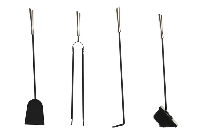 DKD Home Decor Set de Chimenea de 4 Piezas en Acero Inoxidable Negro