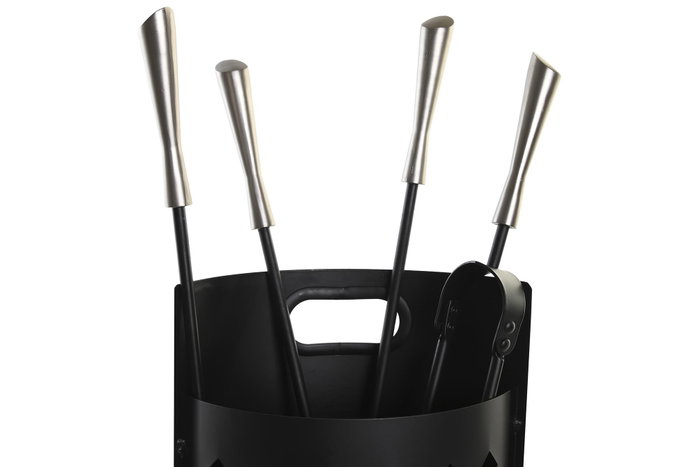 DKD Home Decor Set de Chimenea de 4 Piezas en Acero Inoxidable Negro