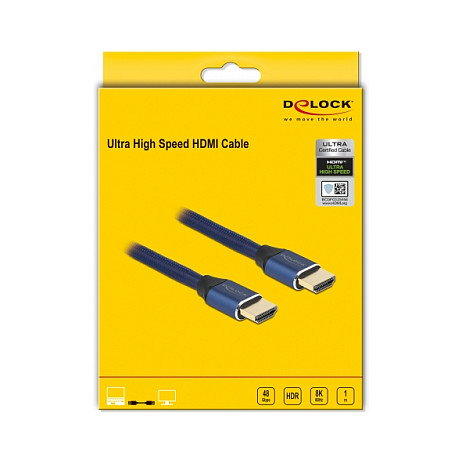 DeLOCK Cable HDMI Ultra Alta Velocidad 48Gbps, Certificado, Resolución 8K 60Hz, 4K 120Hz, HDR, Dolby Vision, 3D, ARC, Longitud 1 Metro, Color Azul