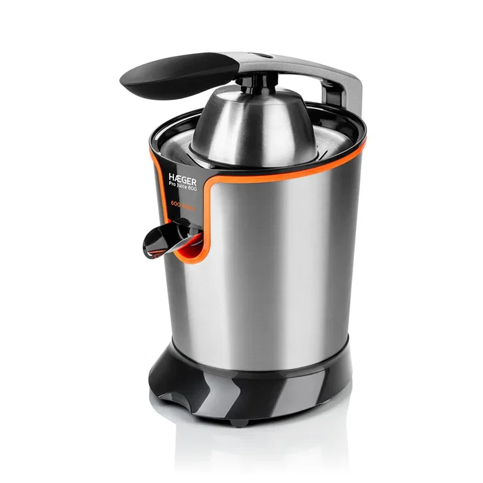 Haeger Prensadora de Cítricos Eléctrica CJ-600.007A 600W, Función Anti-goteo, Color Negro y Acero Inoxidable
